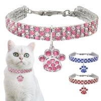 Cat Footprints Collar Man Made Diamond Inlay Dog Necklace Pet Collar Mixed Color Elastic Cat Dog Necklace Jewelry Collar | Fugo Best