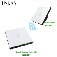 UNKAS EU Standard 1/2 Gang 2 Way Wireless Remote Wall Light Touch Switch 86MM*86MM Tempered Crysta Glass Panel Outlet | Fugo Best