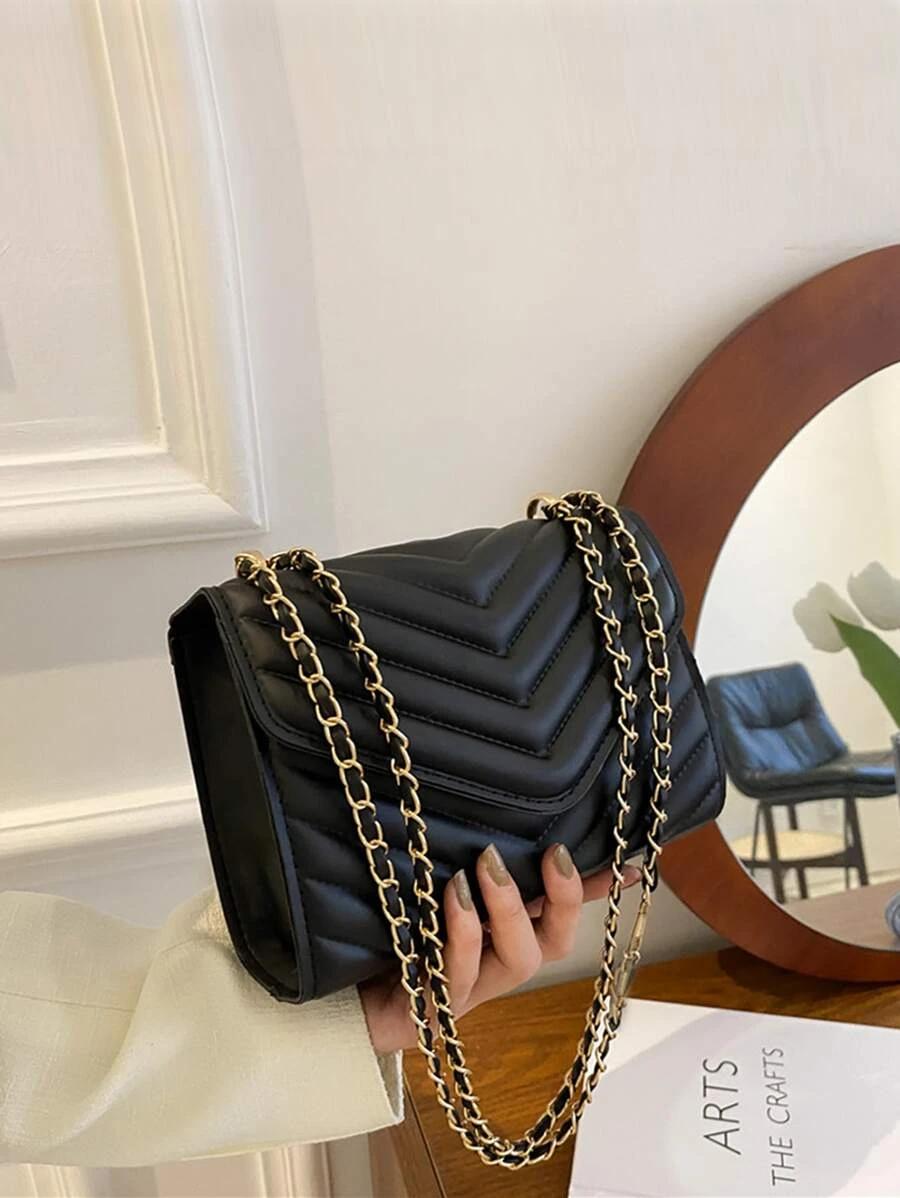 Mini Chevron Flap Chain Square Bag | Fugo Best