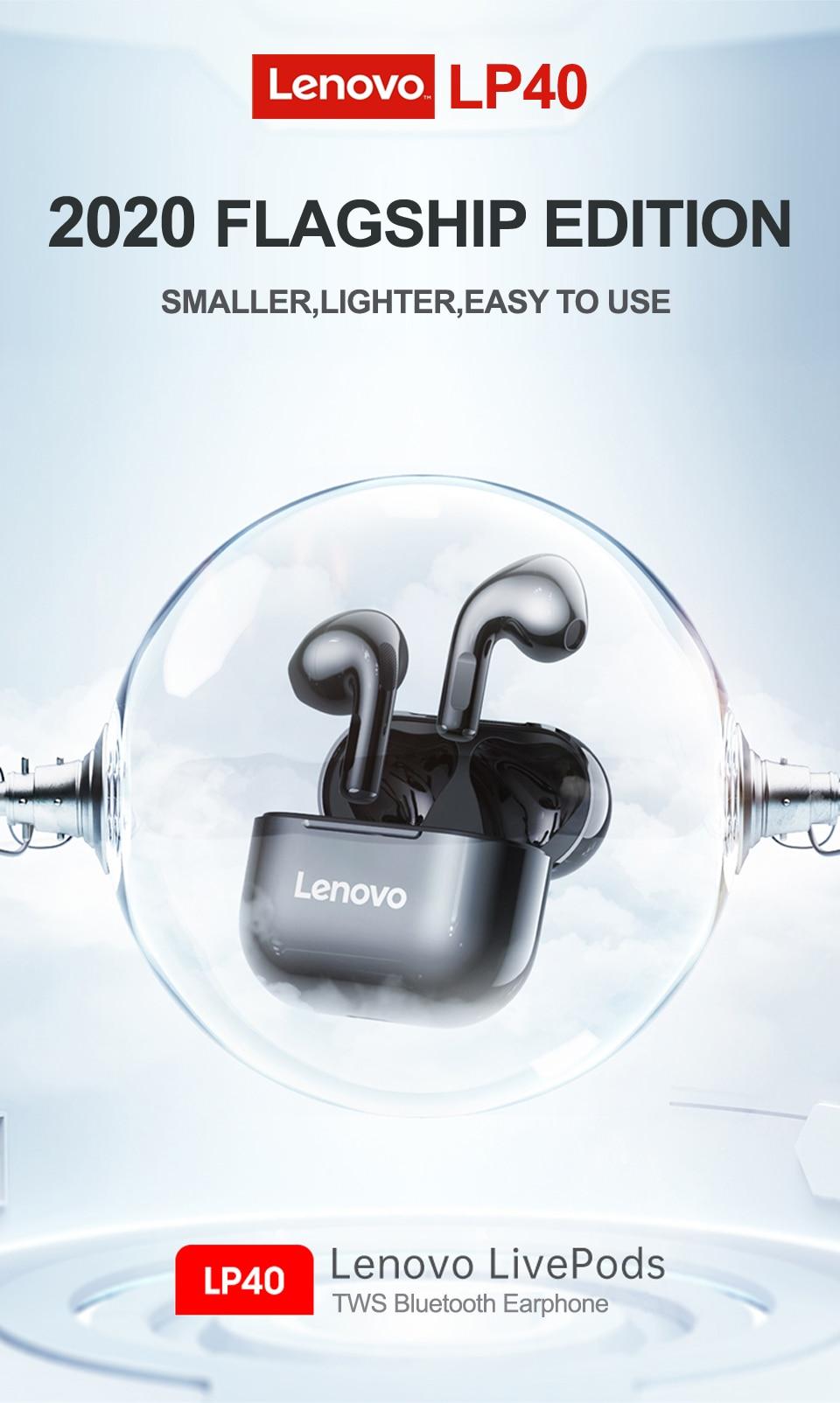 NEW Original Lenovo LP40 TWS Wireless Earphone Bluetooth 5.0 Dual Stereo Noise Reduction Bass Touch Control Long Standby 230mAH | Fugo Best