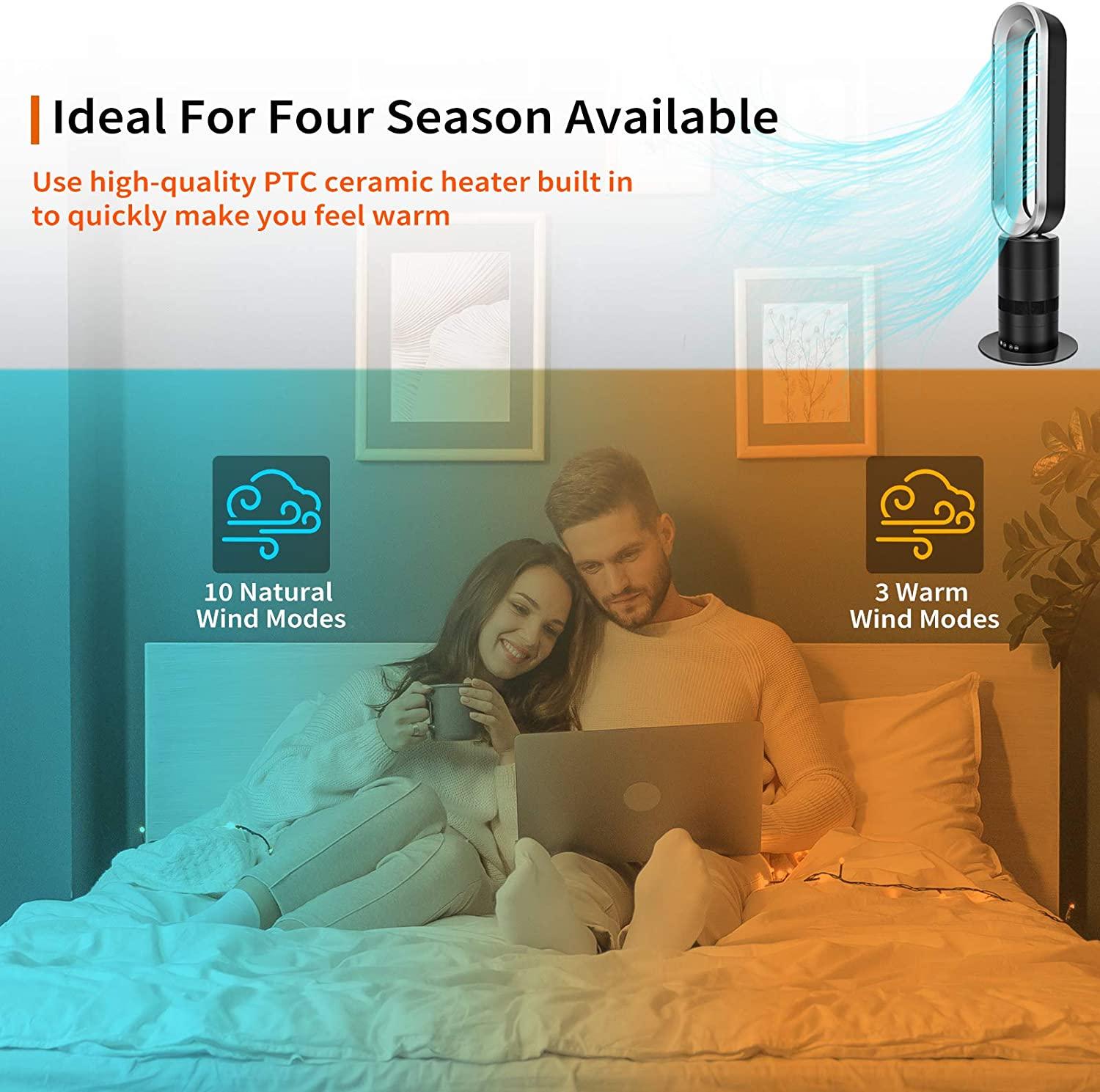 Heater& Cooler Bladeless Tower Fan Heater Fan Combo 9H Timer 10 Speeds With Remote Control Air Circulator Fan for Home& office | Fugo Best