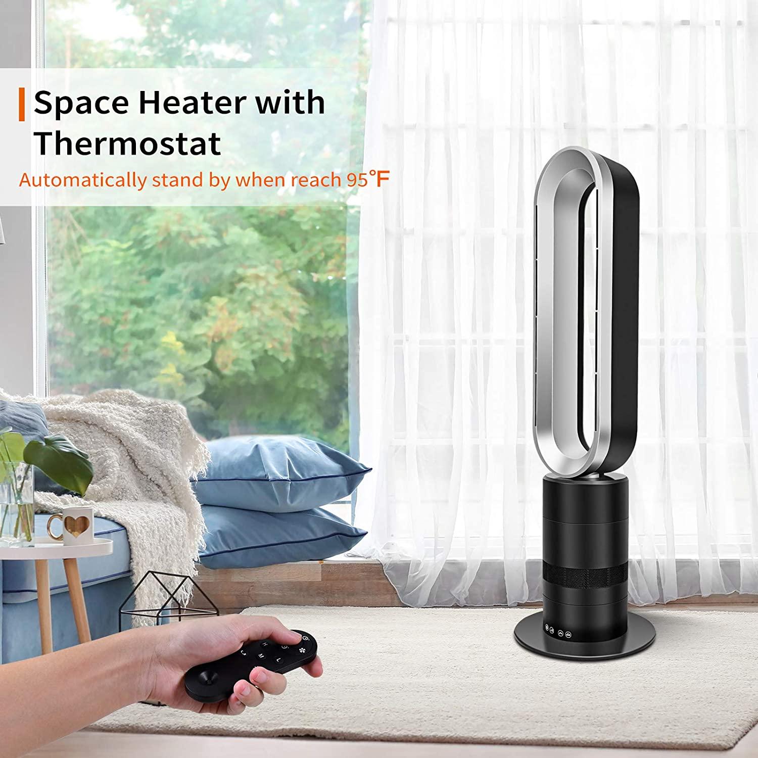 Heater& Cooler Bladeless Tower Fan Heater Fan Combo 9H Timer 10 Speeds With Remote Control Air Circulator Fan for Home& office | Fugo Best