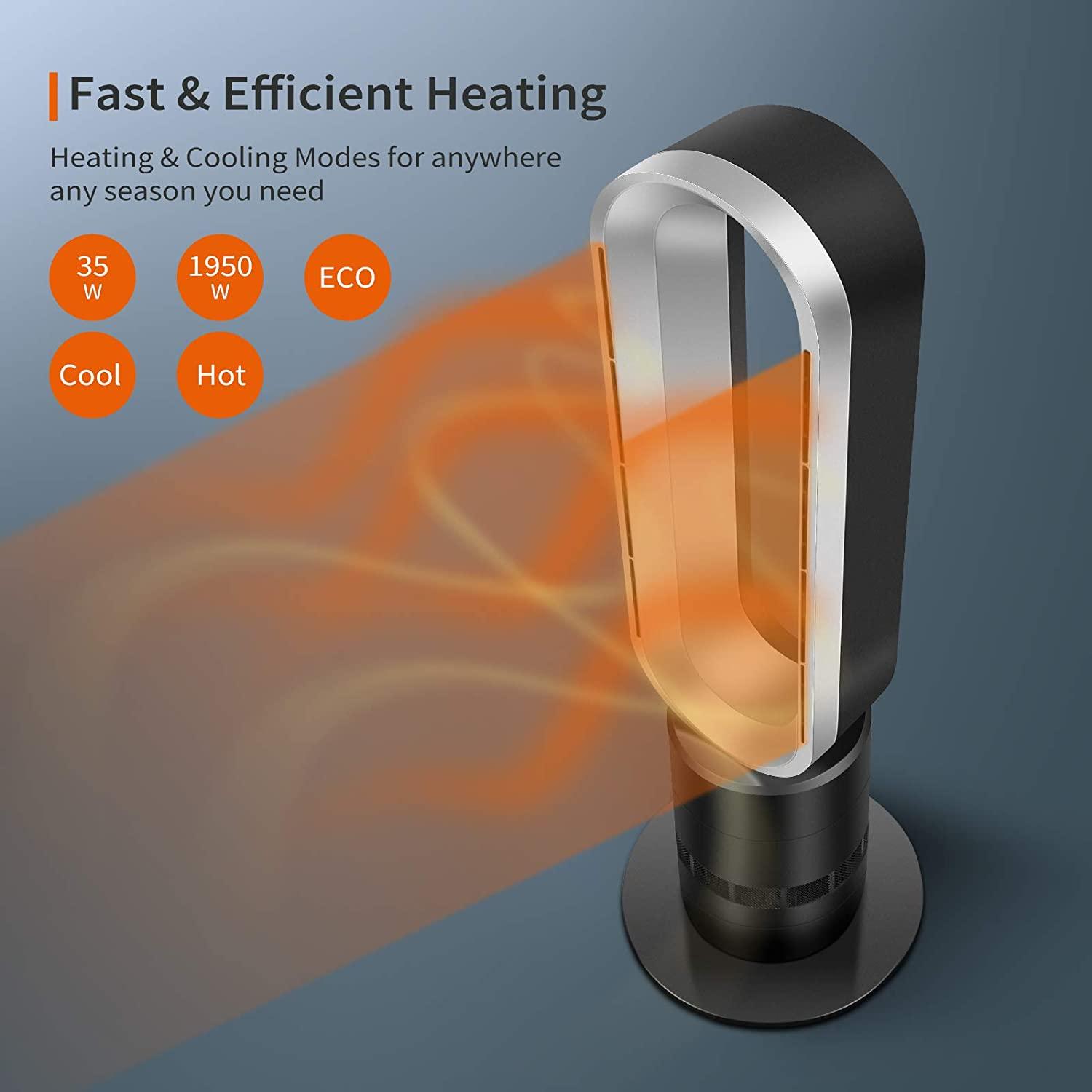 Heater& Cooler Bladeless Tower Fan Heater Fan Combo 9H Timer 10 Speeds With Remote Control Air Circulator Fan for Home& office | Fugo Best