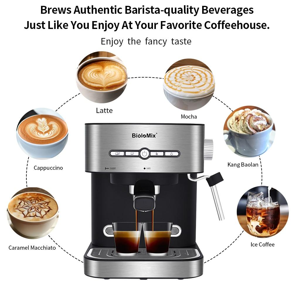 BioloMix 20 Bar 1050W Semi Automatic Espresso Coffee Machine Coffee Maker with Milk Frother Cafetera Cappuccino Hot Water Steam | Fugo Best