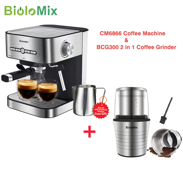 BioloMix 20 Bar 1050W Semi Automatic Espresso Coffee Machine Coffee Maker with Milk Frother Cafetera Cappuccino Hot Water Steam | Fugo Best