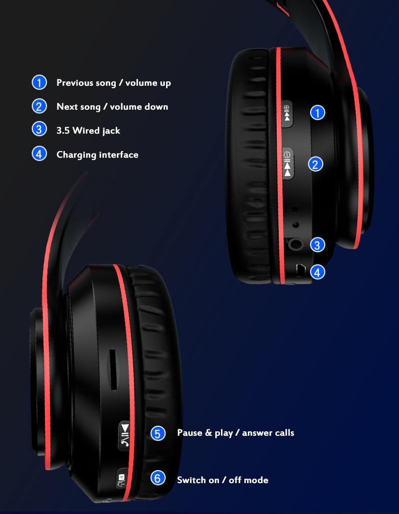 Noise reduction headphones Wireless bluetooth gaming headsets for TV PC music headsets LED lighting with microphone earphone | Fugo Best