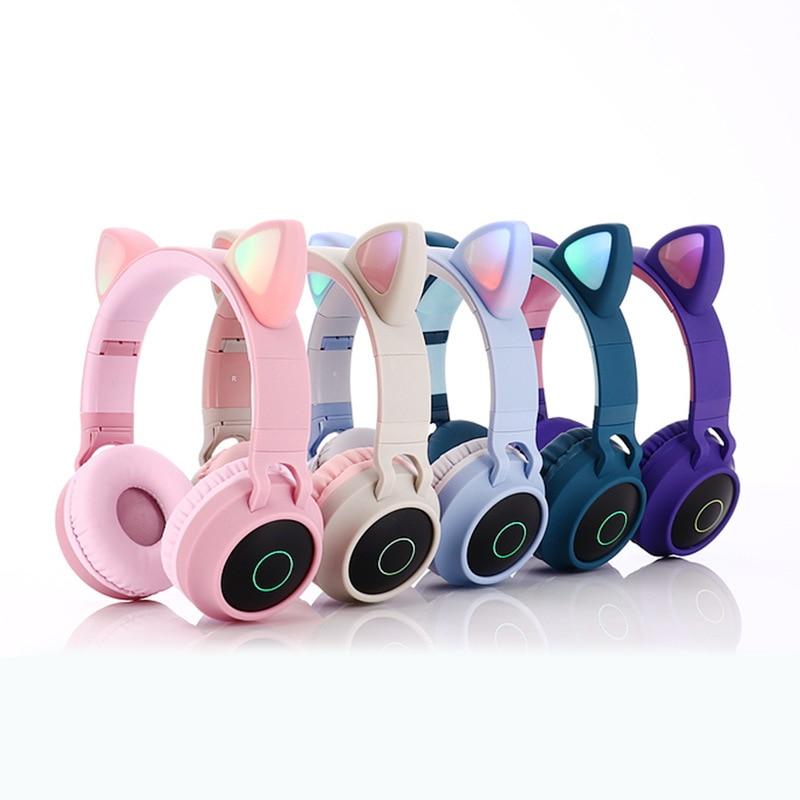 Pink Girl Wireless Headphones RGB Cute Cat Ears Headset With Microphone Noise Cancelling Kid Stereo Music Cat Childrens Gifts | Fugo Best