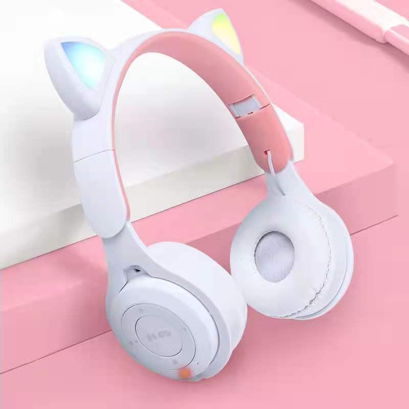 Pink Girl Wireless Headphones RGB Cute Cat Ears Headset With Microphone Noise Cancelling Kid Stereo Music Cat Childrens Gifts | Fugo Best