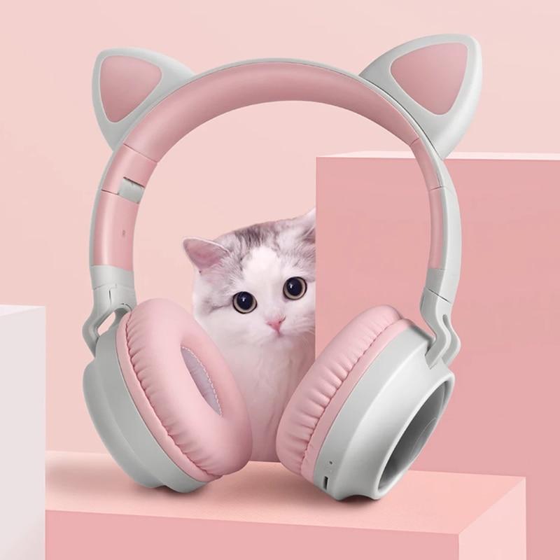 Pink Girl Wireless Headphones RGB Cute Cat Ears Headset With Microphone Noise Cancelling Kid Stereo Music Cat Childrens Gifts | Fugo Best