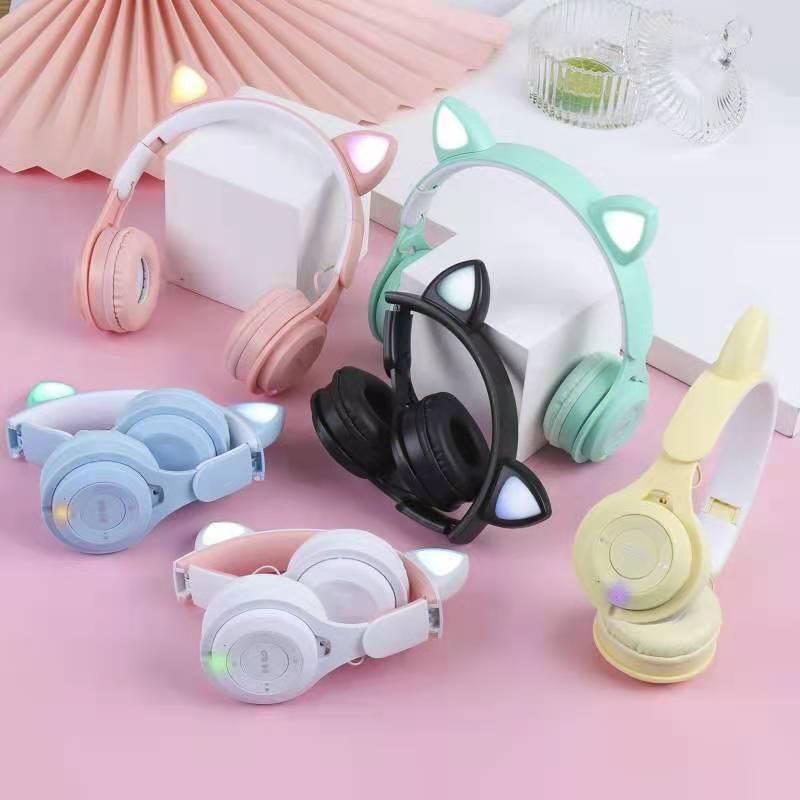 Pink Girl Wireless Headphones RGB Cute Cat Ears Headset With Microphone Noise Cancelling Kid Stereo Music Cat Childrens Gifts | Fugo Best