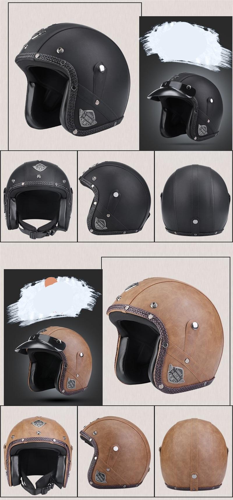 Adult Leather Helmets For Motorcycle Retro Half Cruise Helmet Prince Motorcycle German Helmet Vintage Motorcycle Moto | Fugo Best