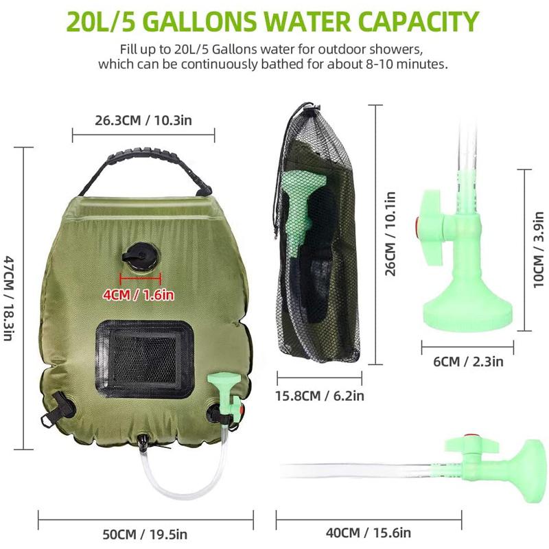 Water Bags 20L Outdoor Camping Hiking Solar Shower Bag Heating Camping Shower Climbing Hydration Bag Hose Switchable Shower Head | Fugo Best