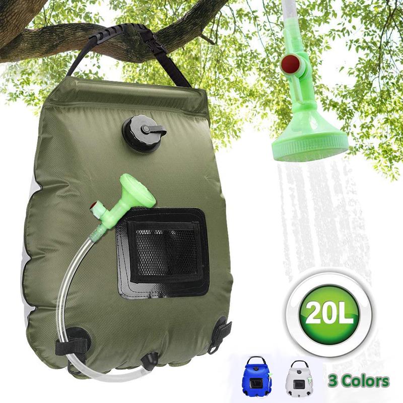 Water Bags 20L Outdoor Camping Hiking Solar Shower Bag Heating Camping Shower Climbing Hydration Bag Hose Switchable Shower Head | Fugo Best