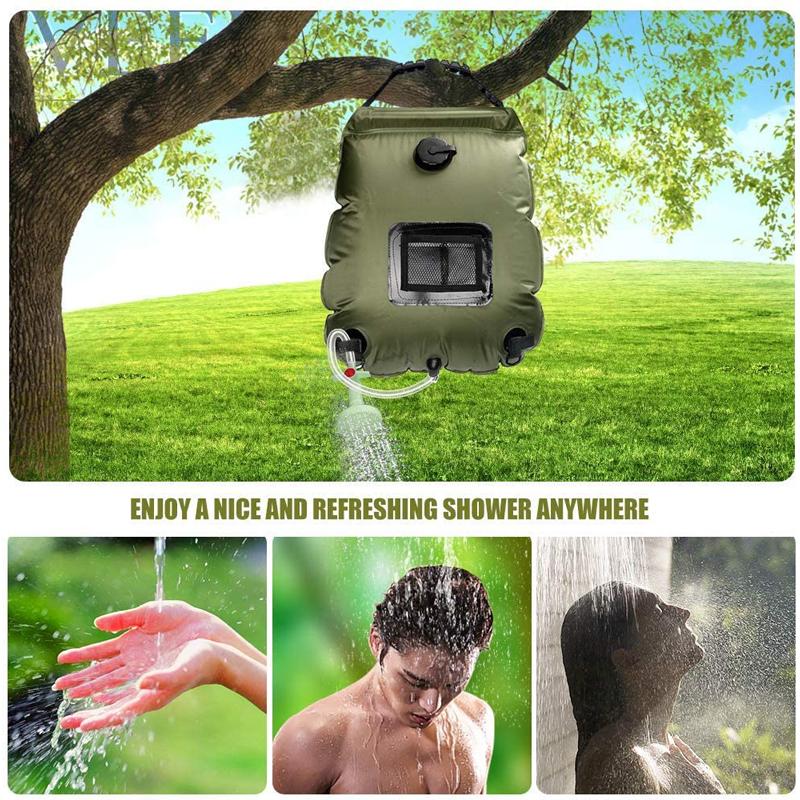 Water Bags 20L Outdoor Camping Hiking Solar Shower Bag Heating Camping Shower Climbing Hydration Bag Hose Switchable Shower Head | Fugo Best