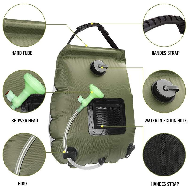 Water Bags 20L Outdoor Camping Hiking Solar Shower Bag Heating Camping Shower Climbing Hydration Bag Hose Switchable Shower Head | Fugo Best