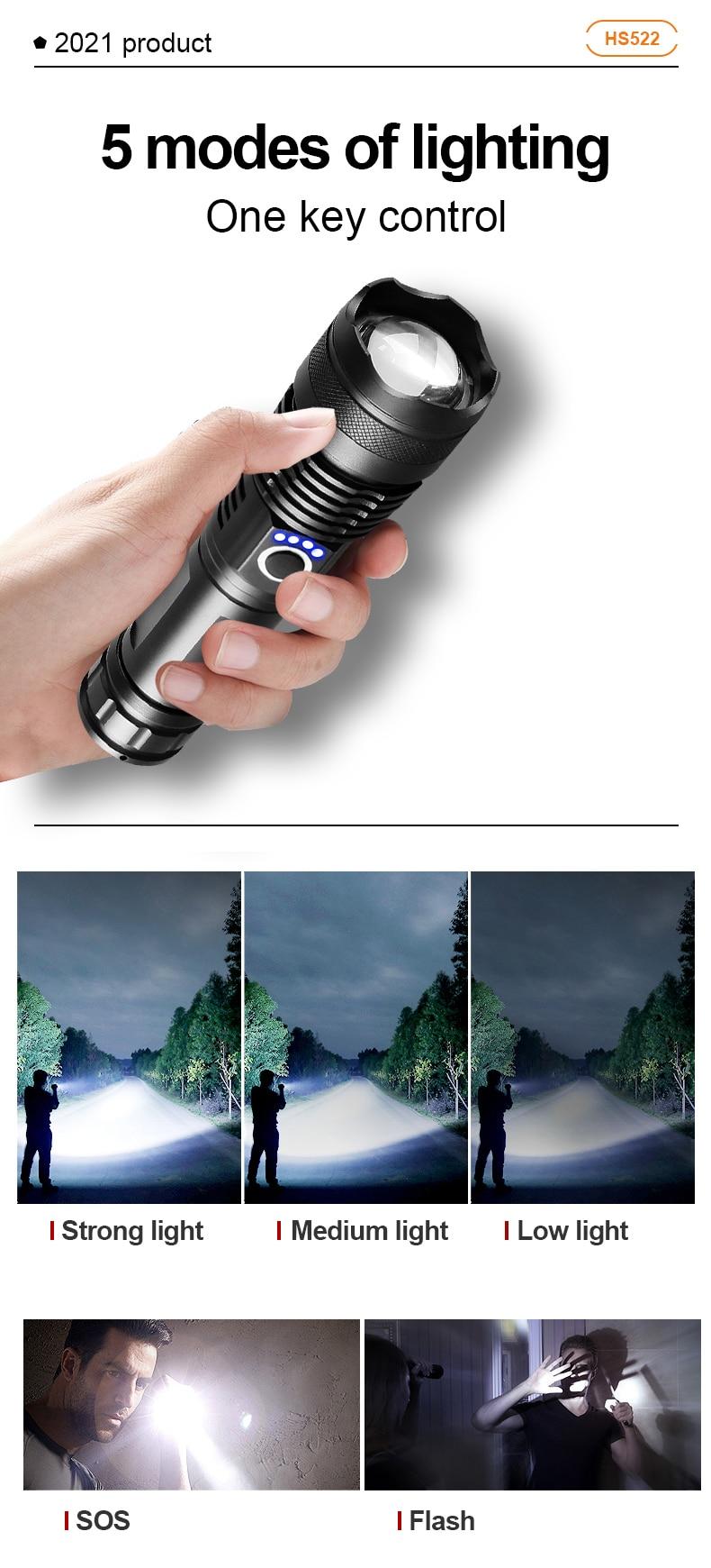 Super XHP160 Powerful Led Flashlight Torch XHP90 P70 High Power Tactical Flashlight USB Rechargeable Waterproof Flash Light | Fugo Best