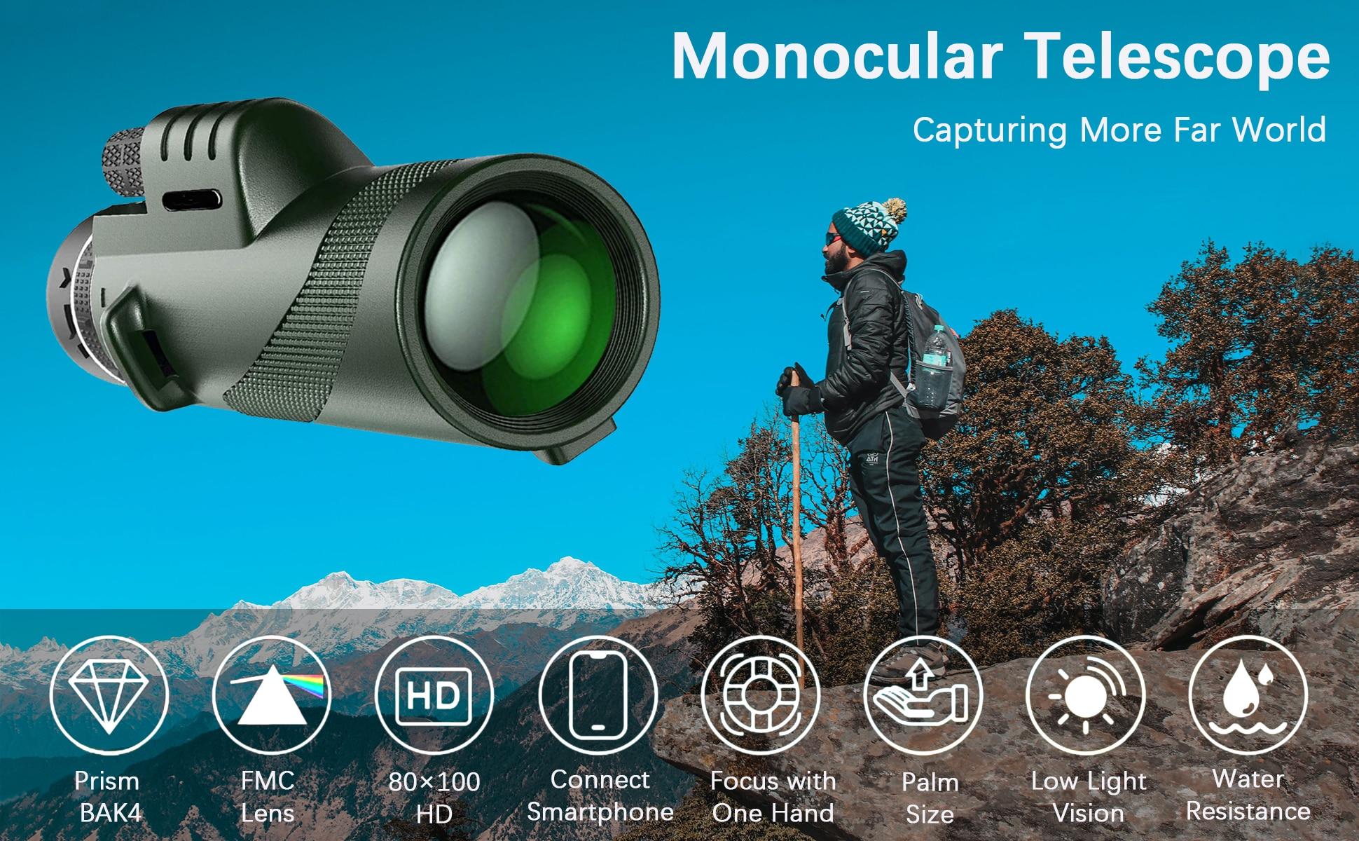 APEXEL Powerful 80X100 HD Monocular Telescope Long Range Zoom With Tripod Phone Clip For Outdoor Hunting Camping Tourism | Fugo Best