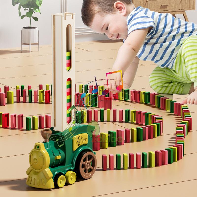 Kids Domino Train Car Set Sound Light Automatic Laying Domino Brick Colorful Dominoes Blocks Game Educational DIY Toy Gift | Fugo Best