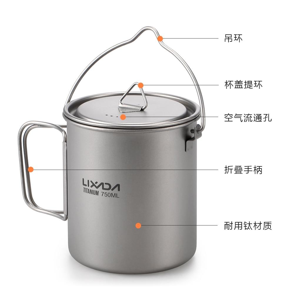 Lixada Titanium Pot Camping Water Cup Mug Lightweight Titanium 750ml Pot 350ml Water Cup Mug Camping Spork Outdoor Tableware | Fugo Best