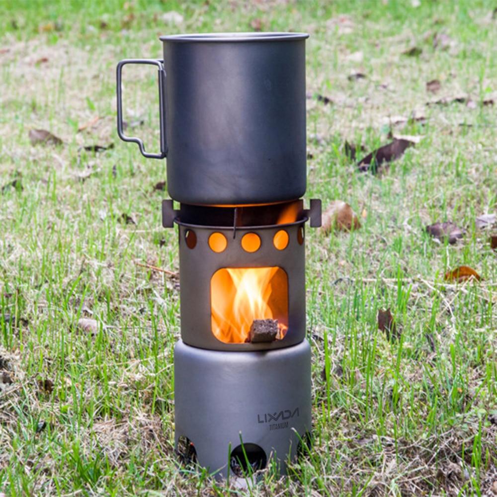 Lixada Portable Titanium Outdoor Camping Wood Stove Folding Lightweight Wood Burner Hiking Cooking Picnic Stove with Mesh Sack | Fugo Best