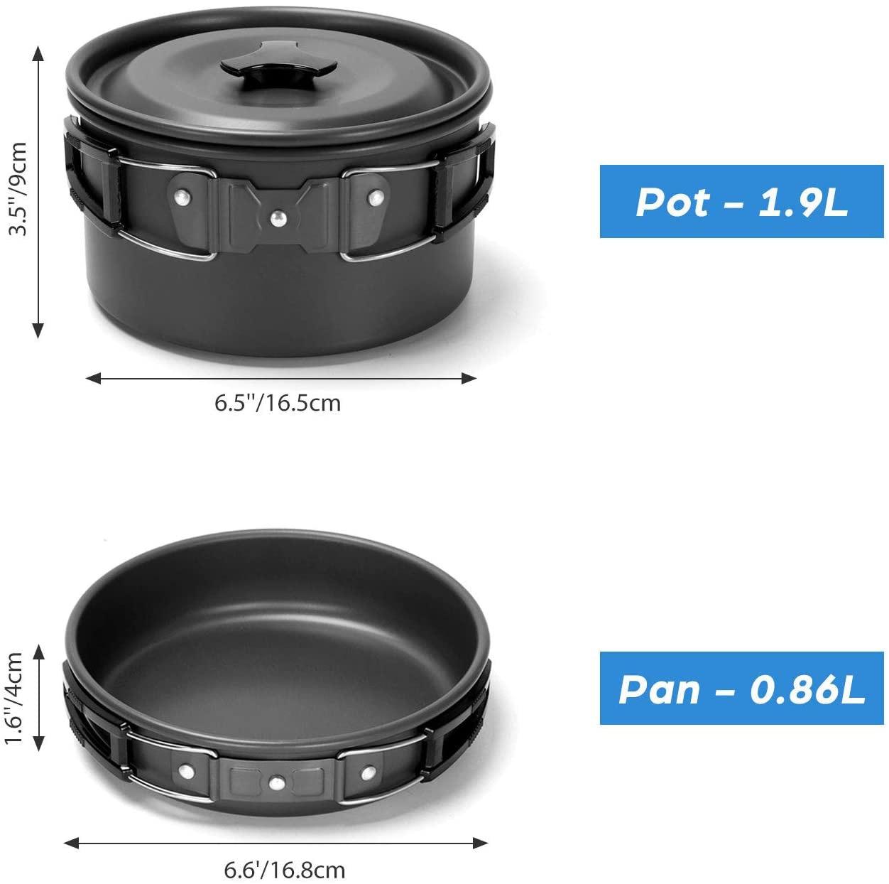 Camping Cookware Set Portable Outdoor Cooking Supplies Pot Pan Kettle Cups Plates Flatware Tableware Mess Kit for 2 People | Fugo Best