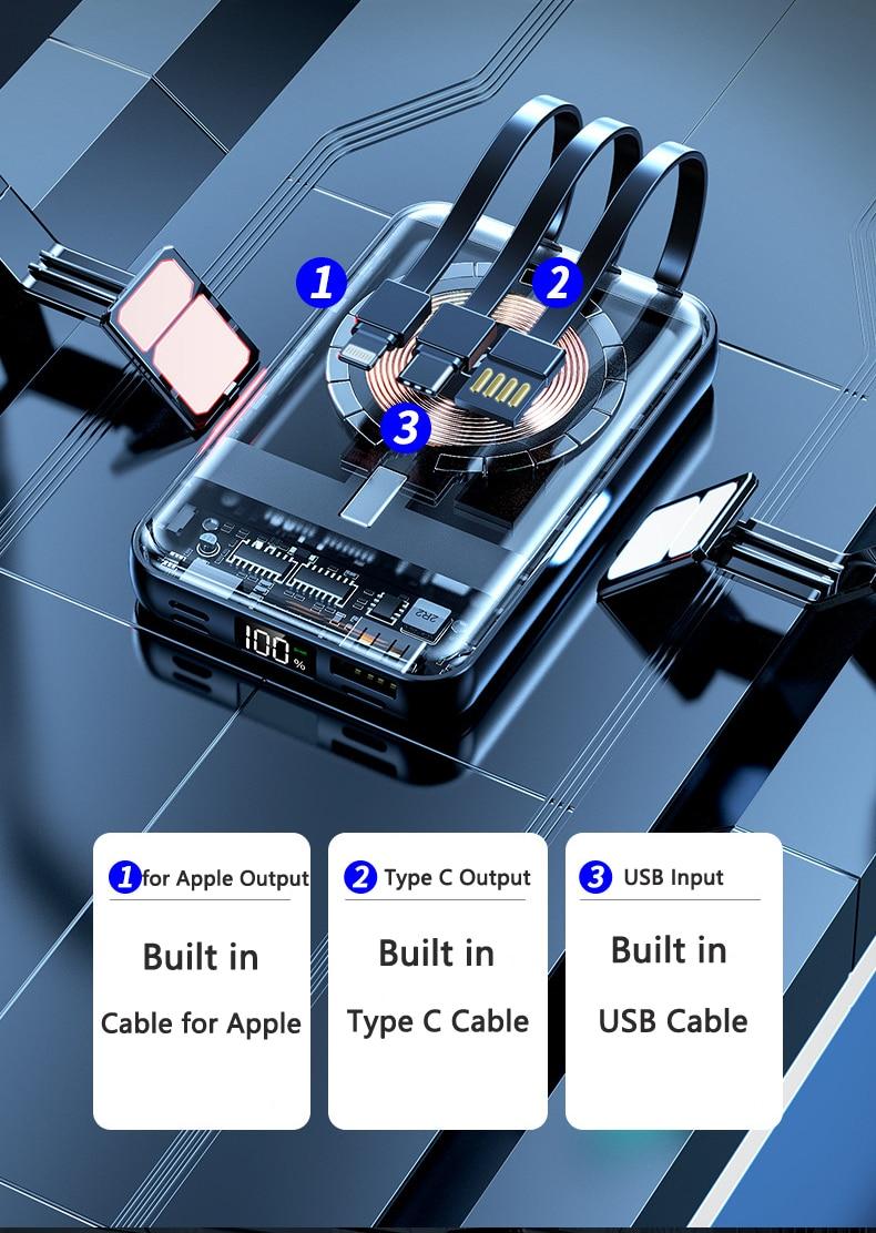 20000mAh Magnetic Qi Wireless Charger Transparent Power Bank for iPhone 14 13 12 Series Mini Powerbank for Samsung Huawei Xiaomi | Fugo Best