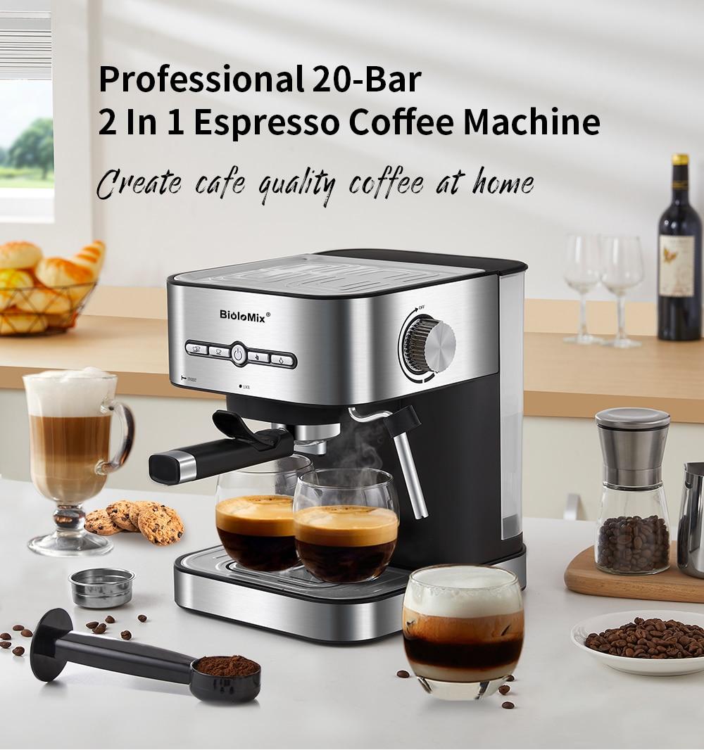 BioloMix 20 Bar 1050W Semi Automatic Espresso Coffee Machine Coffee Maker with Milk Frother Cafetera Cappuccino Hot Water Steam | Fugo Best