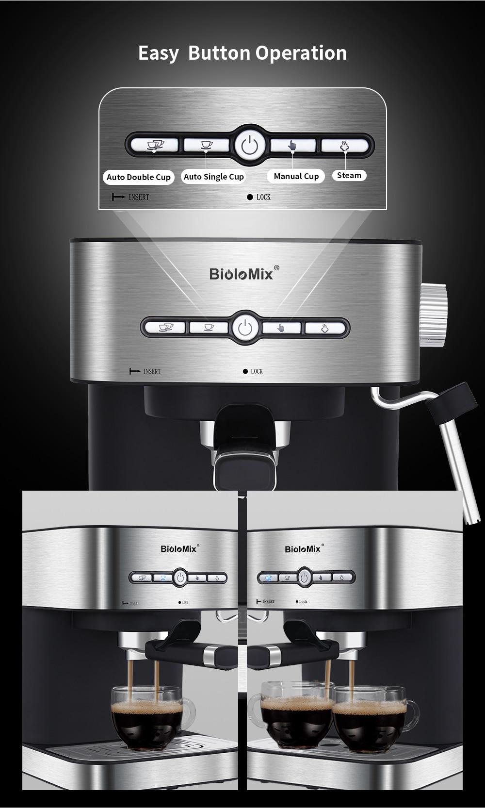 BioloMix 20 Bar 1050W Semi Automatic Espresso Coffee Machine Coffee Maker with Milk Frother Cafetera Cappuccino Hot Water Steam | Fugo Best