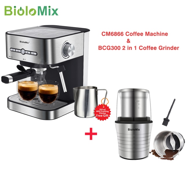 BioloMix 20 Bar 1050W Semi Automatic Espresso Coffee Machine Coffee Maker with Milk Frother Cafetera Cappuccino Hot Water Steam | Fugo Best