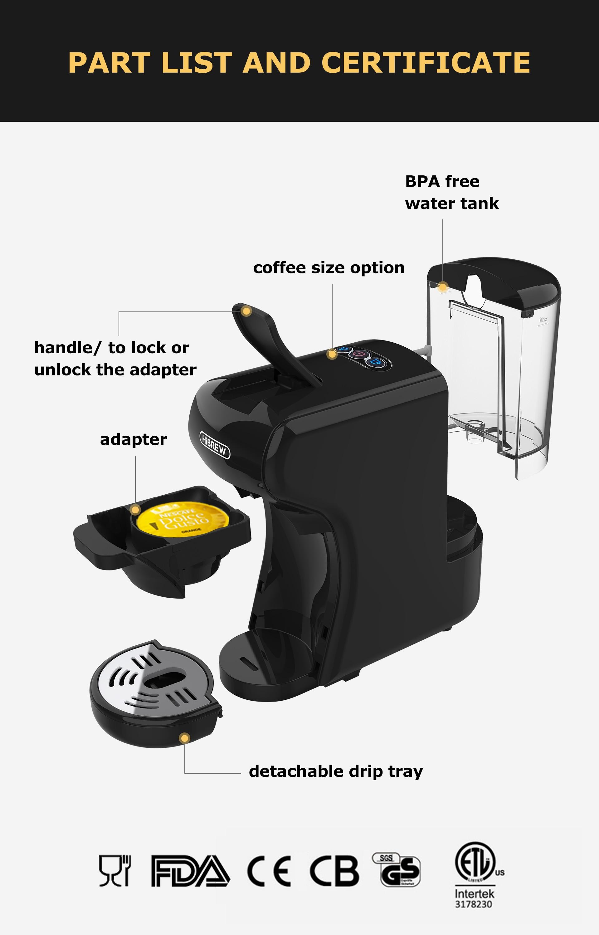 HiBREW Coffee Machine 19 Bar 3in1&4in1 Multiple Capsule Espresso Cafetera , Pod Coffee Maker Dolce Milk&Nexpresso &Powder H1 | Fugo Best