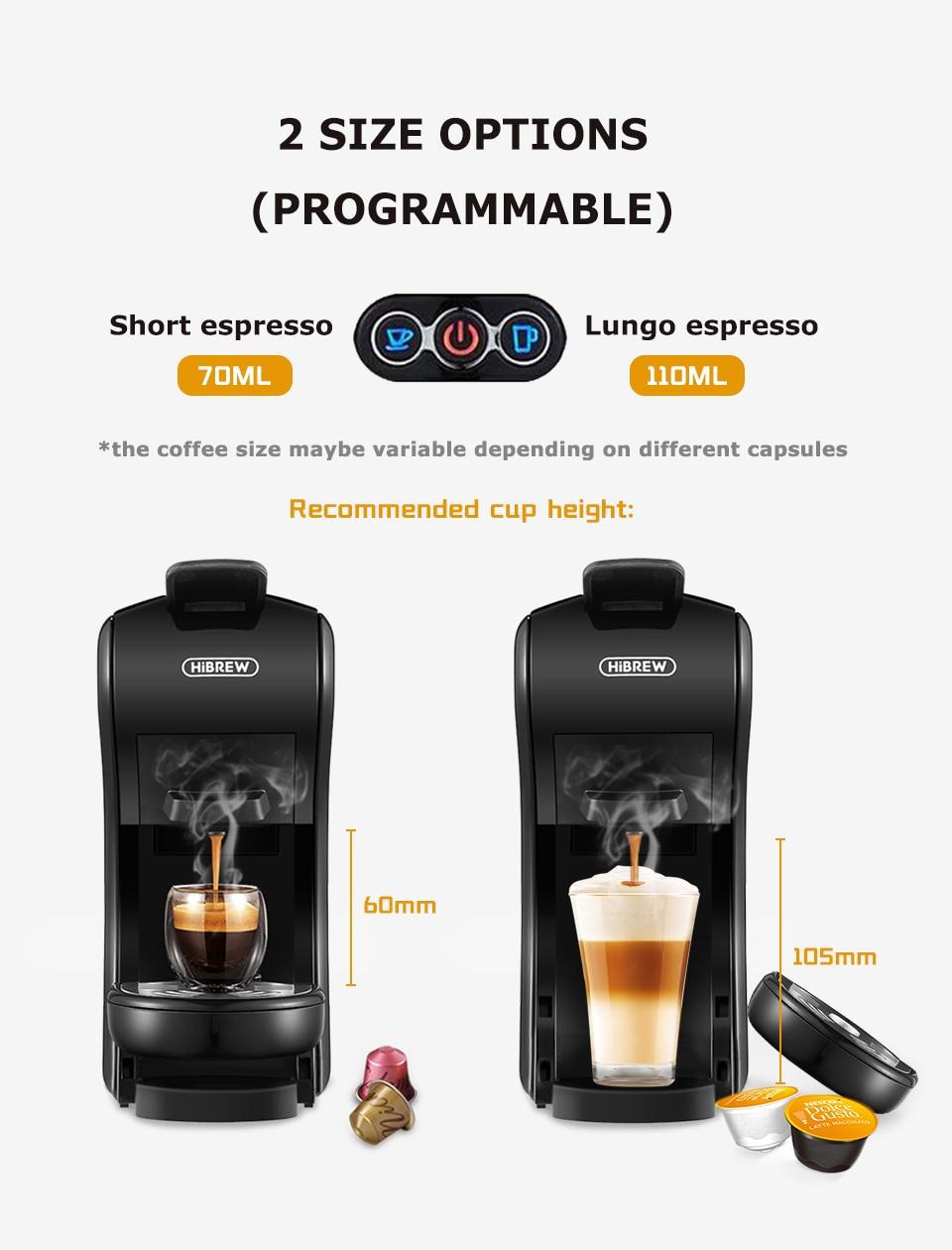 HiBREW Coffee Machine 19 Bar 3in1&4in1 Multiple Capsule Espresso Cafetera , Pod Coffee Maker Dolce Milk&Nexpresso &Powder H1 | Fugo Best