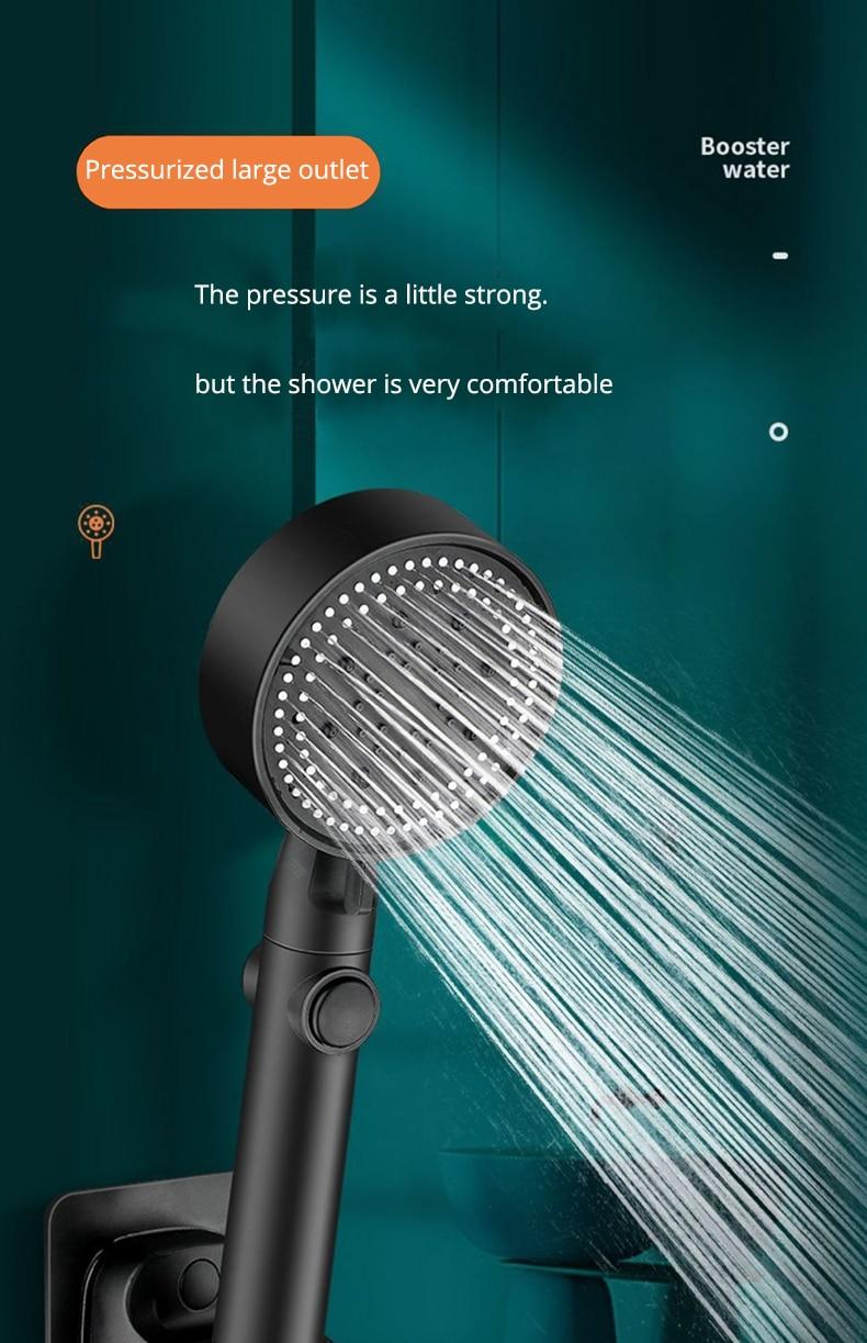 5 Mode Adjustable High Pressure Shower One-key Stop Water Massage Shower Head Water Saving Black Shower Bathroom Accessories | Fugo Best