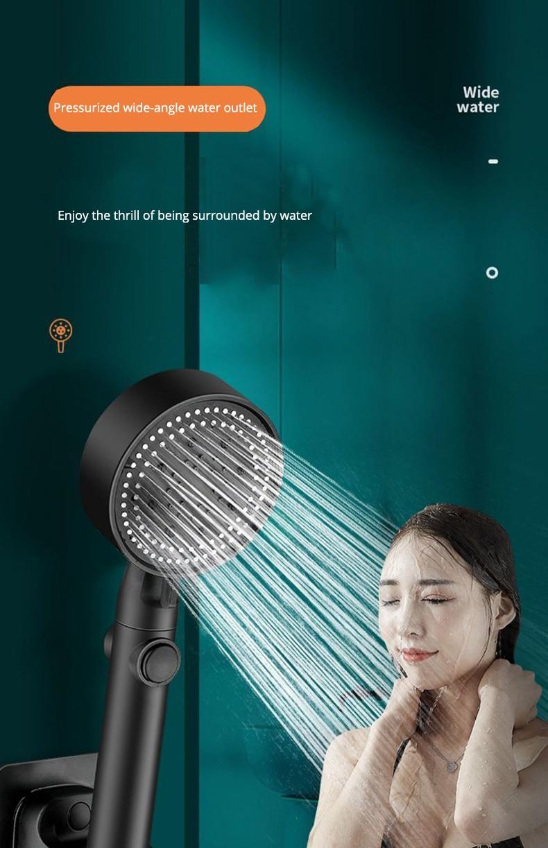 5 Mode Adjustable High Pressure Shower One-key Stop Water Massage Shower Head Water Saving Black Shower Bathroom Accessories | Fugo Best