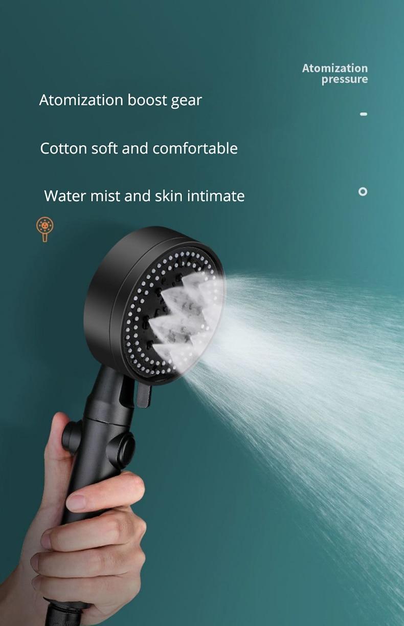 5 Mode Adjustable High Pressure Shower One-key Stop Water Massage Shower Head Water Saving Black Shower Bathroom Accessories | Fugo Best