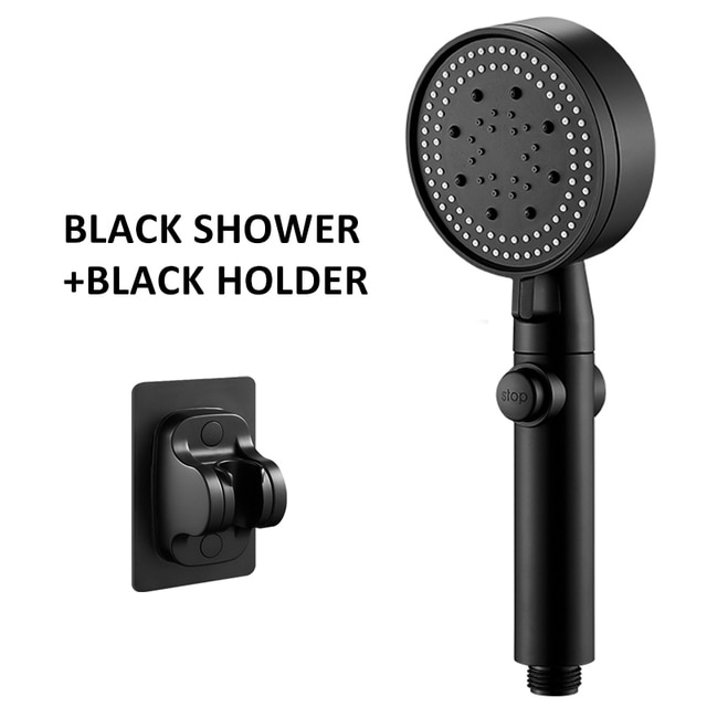 5 Mode Adjustable High Pressure Shower One-key Stop Water Massage Shower Head Water Saving Black Shower Bathroom Accessories | Fugo Best