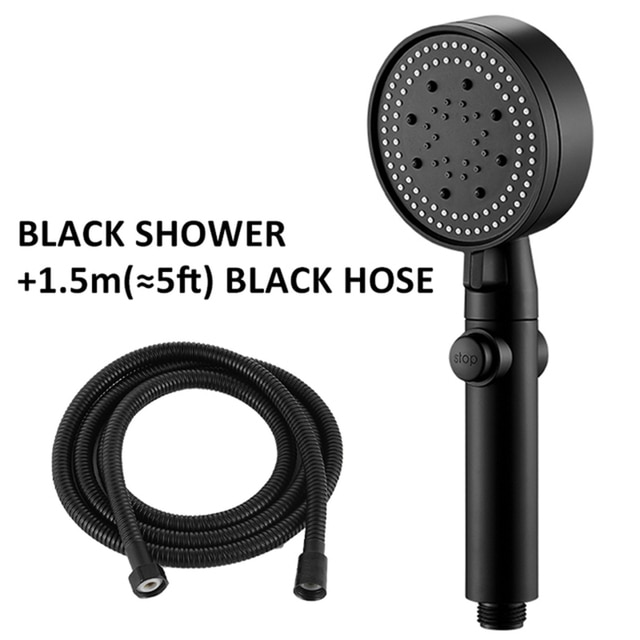 5 Mode Adjustable High Pressure Shower One-key Stop Water Massage Shower Head Water Saving Black Shower Bathroom Accessories | Fugo Best