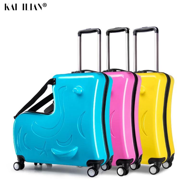 New Kids Riding Trojanl Luggage Hot Boys Girls Travel Trolley Alloy Children Sitting Rolling Luggage Suitcase Spinner Wheels | Fugo Best