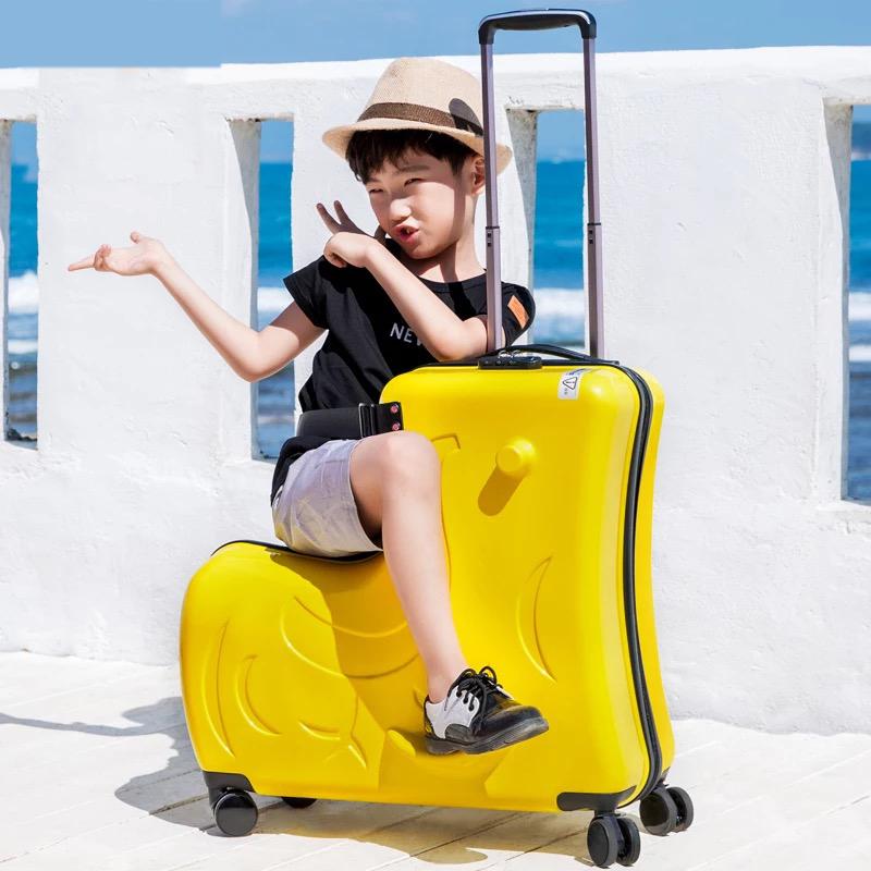 New Kids Riding Trojanl Luggage Hot Boys Girls Travel Trolley Alloy Children Sitting Rolling Luggage Suitcase Spinner Wheels | Fugo Best