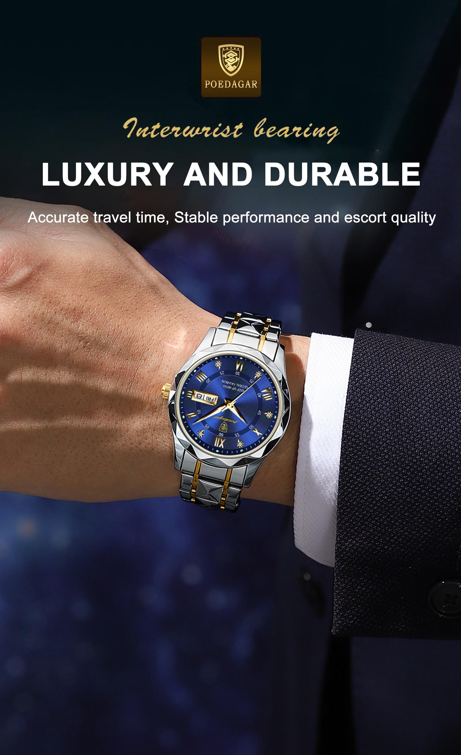 POEDAGAR Luxury Men Watches Business Top Brand Man Wristwatch Waterproof Luminous Date Week Quartz Mens Watch High Quality+Box | Fugo Best