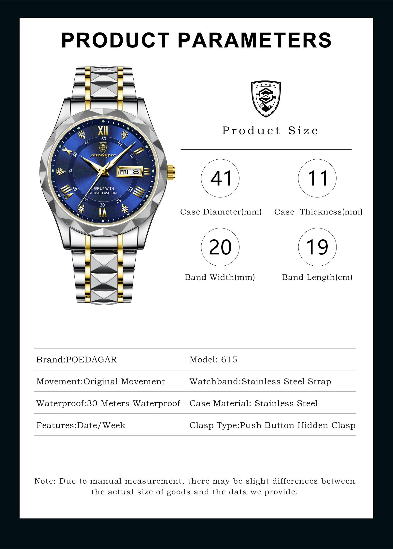 POEDAGAR Luxury Men Watches Business Top Brand Man Wristwatch Waterproof Luminous Date Week Quartz Mens Watch High Quality+Box | Fugo Best