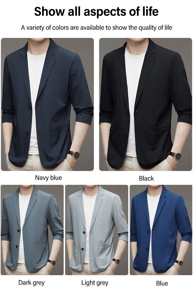 Anti-Wrinkle Ultra Thin Ice Silk Suit Jacket Summer men blazer Breathable Stretch Casual Suit 4XL Plus Size Lightweight blazers | Fugo Best