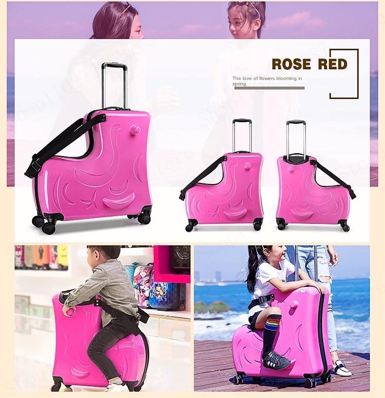 Cute Pony Cartoon Scooter Suitcase Can Sit and Ride Travel Suitcase on wheels 20 | Fugo Best