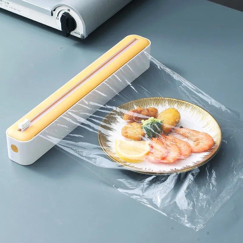 2 In 1 Food Film Dispenser Magnetic Wrap Dispenser With Cutter Storage Box Aluminum Foil Stretch Film Cutter Kitchen Accessories | Fugo Best