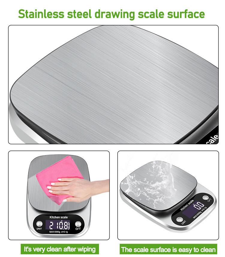 Household Kitchen Scale Electronic Food Scale Baking Scale Measuring Tool Stainless Steel Platform With Lcd Display 5kg/ 0.1g | Fugo Best