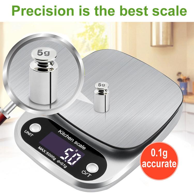 Household Kitchen Scale Electronic Food Scale Baking Scale Measuring Tool Stainless Steel Platform With Lcd Display 5kg/ 0.1g | Fugo Best