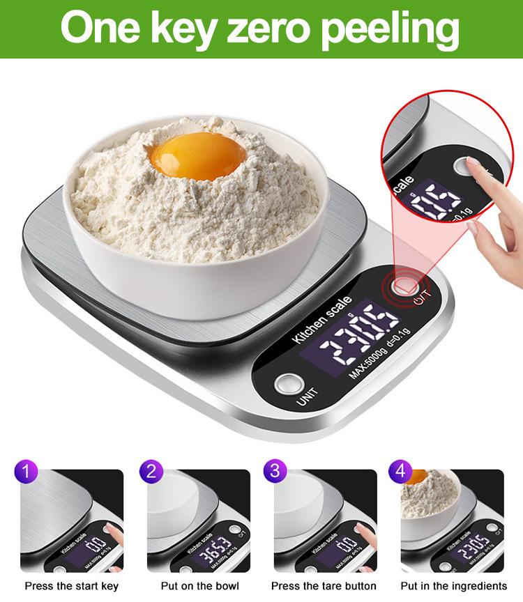 Household Kitchen Scale Electronic Food Scale Baking Scale Measuring Tool Stainless Steel Platform With Lcd Display 5kg/ 0.1g | Fugo Best