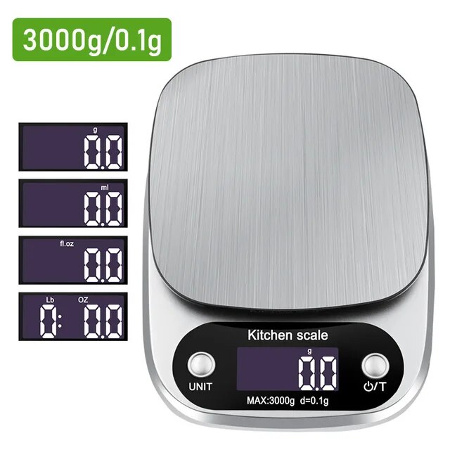 Household Kitchen Scale Electronic Food Scale Baking Scale Measuring Tool Stainless Steel Platform With Lcd Display 5kg/ 0.1g | Fugo Best