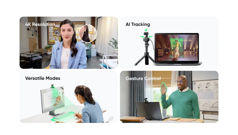 Insta360 Link 4K Webcam with Sensor, AI Tracking, Gesture Control, HDR, Noise Canceling Microphones, Specialized Modes | Fugo Best