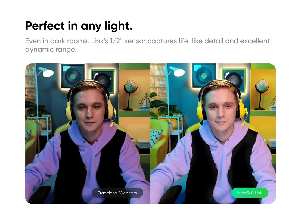 Insta360 Link 4K Webcam with Sensor, AI Tracking, Gesture Control, HDR, Noise Canceling Microphones, Specialized Modes | Fugo Best