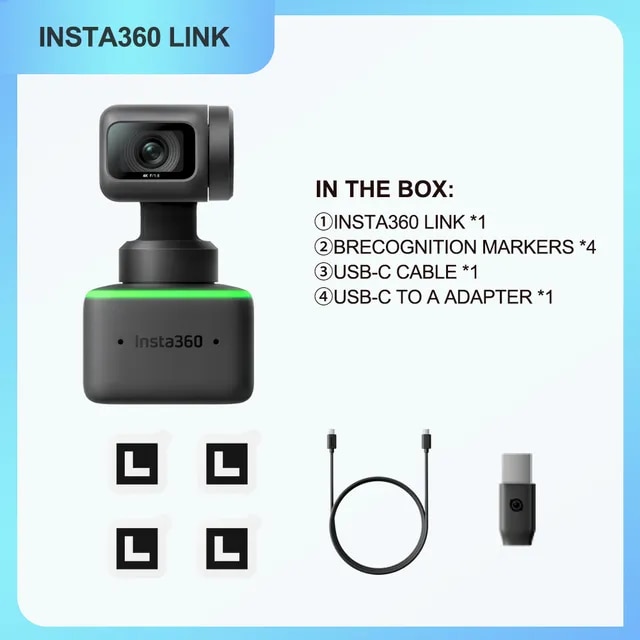 Insta360 Link 4K Webcam with Sensor, AI Tracking, Gesture Control, HDR, Noise Canceling Microphones, Specialized Modes | Fugo Best